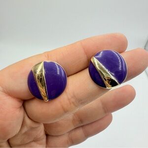 Violet Enamel & Gold Statement Studs Earrings